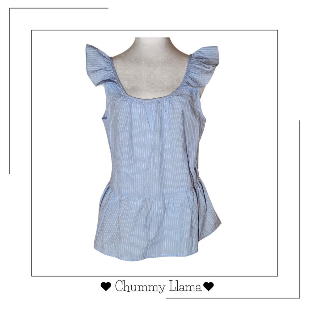 Kaileigh Light Blue Striped Cold-Shoulder Top – Soft Knit, Size M
